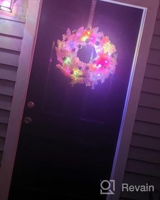 img 1 attached to Goplus Pre-Lit Snow Flocked Christmas Wreath With 50 LED Lights, Timer, Poinsettias & More - Battery Operated For Frontdoor Wall Window review by Michelle Chauvin