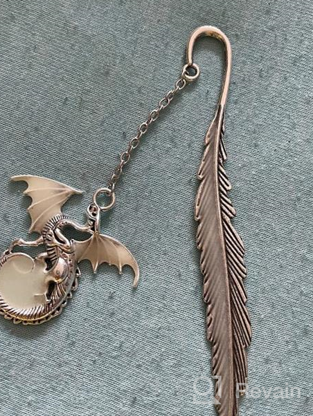 img 1 attached to Vintage Glow in The Dark Metal Bookmarks: Dragon & Owl Antique Silver 2 Pack, Perfect Gift for Men and Women review by Anthony Payton