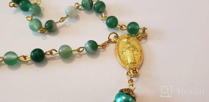 img 1 attached to The Nazareth Store Catholic Green Matte Stone Beads Rosary Necklace: 10mm Pearl Round Beads, Miraculous Medal & Cross - Complete with Velvet Bag review by Anthony Montgomery