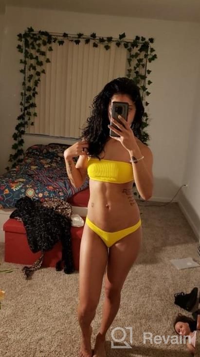 img 1 attached to ZAFUL Ribbed Lace Up Bandeau Bikini Set With High Cut Bottoms For Women - Strapless Two Piece Swimwear review by Katie Atencio