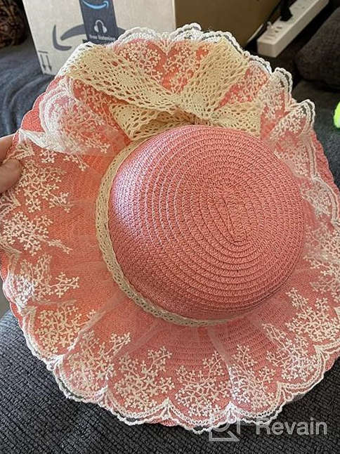 img 1 attached to Bienvenu Little Girl Kids Summer Straw Hat Wide Brim Floppy Beach Sun Visor Hat review by Brandi Shatwell