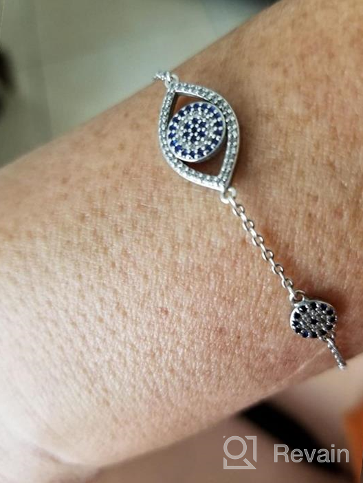 img 1 attached to Kaletine Blue Evil Eyes Link Bracelet - Hypnotic Sterling Silver 925 CZ Chain - Adjustable Length Range: 6.7", 7", 7.5 review by David Pearson