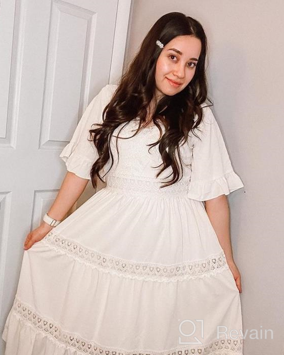 img 1 attached to Women'S Summer Boho Midi Dress V-Neck Lace Trim Ruffle Sleeve Elastic Waist Tiered With Pockets review by Jon Thawngzauk