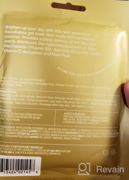 img 1 attached to Acure Brightening Bio-Cellulose Face Mask 100% Vegan Infused With Niacinamide & Kale For A Radiant Glow - Vitamin B3 For All Skin Types - Single Use Pack Of 1 review by Aaron Ayo