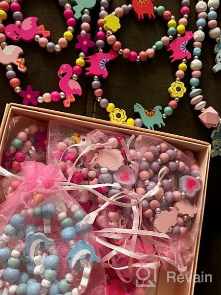 img 1 attached to 10 Sets Beaded Necklace And Bracelets For Girls Unicorn Mermaid Rainbow Animal Pendant Colorful Wooden Beads Princess Necklace Dress Up Pretend Play Jewelry Set Party Favor Gifts For Toddlers Kids review by Brian Summers