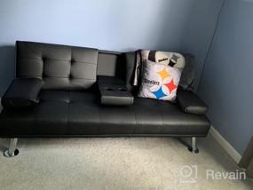 img 7 attached to Современный серый диван-кровать с искусственной кожей, с подстаканниками и подлокотниками - складной реклайнер-лежак с возможностью превращения для гостиной комнаты от Flamaker.