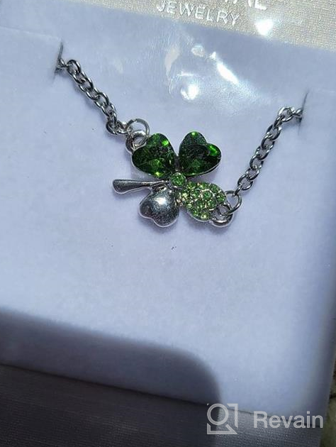 img 1 attached to Green Four Leaf Clover Necklace - St. Patrick's Day Shamrock Jewelry - Good Luck 🍀 Charm - Green Clover Necklace, Earrings, Bracelet, Brooch - Crystal and Rhinestone Accents - Mall of Style review by Marco Carpenter