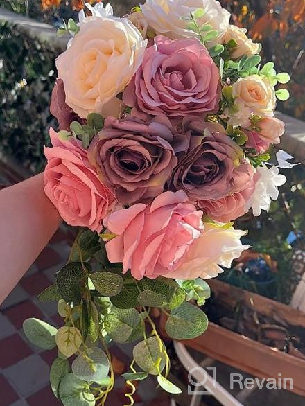 img 1 attached to Set Of 6 Dusty Rose Wedding Bouquets For Bridesmaids - HiiARug 7 Artificial Flowers For Wedding Ceremony, Anniversary Or Bridal Shower Decor review by Melvin Balamani