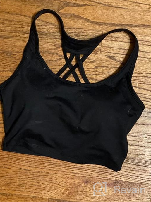 img 1 attached to Strappy Racerback Yoga Sports Bra With Longline Crop Top, Wirefree Pads, And Medium-Impact Support For Women By TrainingGirl - Ideal For Workouts And Fitness Enthusiasts review by Bill Lyons