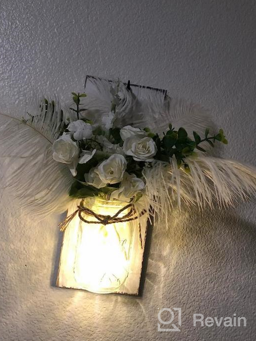 img 1 attached to Set Of 2 Handmade Mason Jar Wall Sconces With Remote Timer LED Fairy Lights And White Rose, Rustic Farmhouse Kitchen Decorations Wall Art Hanging Design For Living Room review by Allison Taylor
