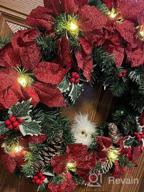 картинка 1 прикреплена к отзыву HOHOTIME Рождественские цветы пуансеттии Искусственная красная гирлянда пуансеттии с 10 светодиодными огнями и зелеными листьями пуансеттии лозы 8,33 фута для рождественской вечеринки праздник передняя дверь венок декор от Trisha Hunter