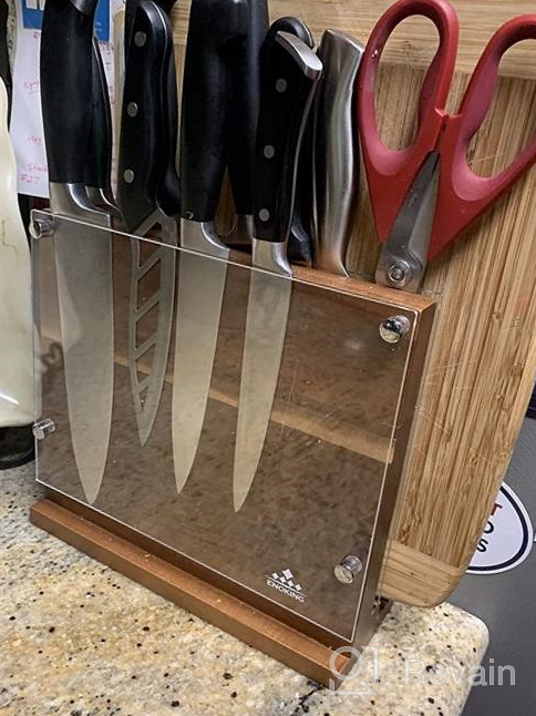 img 1 attached to Organize Your Kitchen With ENOKING'S Magnetic Knife Block - Natural Wooden Holder W/ Acrylic Shield Protection & Double-Sided Stand! review by Stephen Chowdary