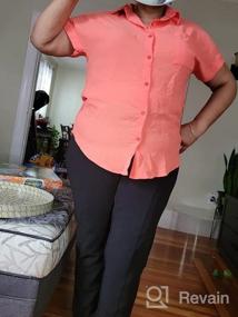 img 5 attached to Женская рубашка с коротким рукавом и V-образным вырезом, пуговицами и карманами - универсальная повседневная блузка