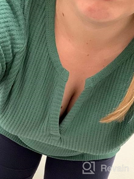 img 1 attached to Womens V Neck Waffle Knit Shirts Long Sleeve Loose Fitting Warm Tee Tops Sweaters Pullovers review by Katie Chisholm