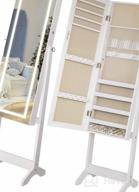 img 1 attached to White Standing Full-Screen Mirror Makeup Cabinet With Lockable Jewelry Armoire, Large Cosmetic Storage Organizer And Brush Holder By LUXFURNI review by Mary Alvarado
