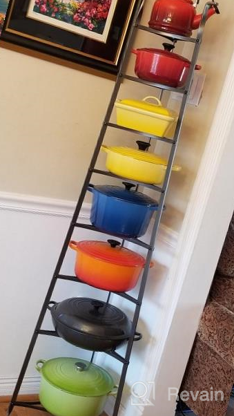 img 1 attached to Free Standing Cookware Stand With 6 Tiers, Hammered Steel Pot Rack (Fully Assembled) review by Eric Jones