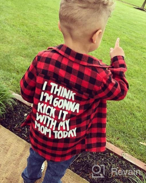 img 1 attached to Adorable Kids Baby Letters Print Long Sleeve Button Down Red Plaid Flannel Shirt - Perfect for Little Boys and Girls! review by Kevin Webb