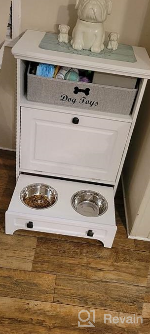 img 1 attached to Stylish White Farmhouse Pet Station With Pull Out Bowls & Storage Cabinet For Modern Pet Care review by Troy Kocur