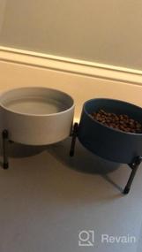 img 5 attached to 6-дюймовая керамическая миска для собак и кошек, набор из 2 предметов с приподнятой металлической подставкой - 32 унции круглой миски для корма для домашних животных и воды для кошек и собак - синий и серый