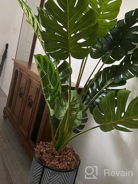 img 1 attached to Artificial Swiss Cheese Plant - 4Ft Tall Monstera Deliciosa With 15 Split Leaves - Faux Tropical Monstera Palm Tree For Home, Office, Store, Garden Floor Decor - Set Of 2 review by Stephen Doyle