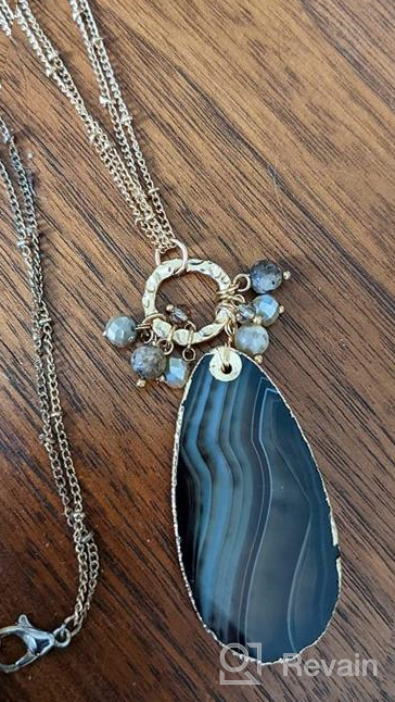 img 1 attached to 📿 Stylish Bohemian Geometric Stone Pendant Necklace - Hexagon Charm, Raw Druzy Marble Quartz - RIAH FASHION review by Brian Forbis