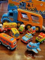 img 1 attached to 9-Piece Car Toy Set For 2-5 Year Olds - Big Carrier Truck, 8 Cartoon Pull Back Cars, Colorful Assorted Vehicles, Sound & Light Transport Truck – Best Gift For Boys & Girls! review by Kenny Loeslein