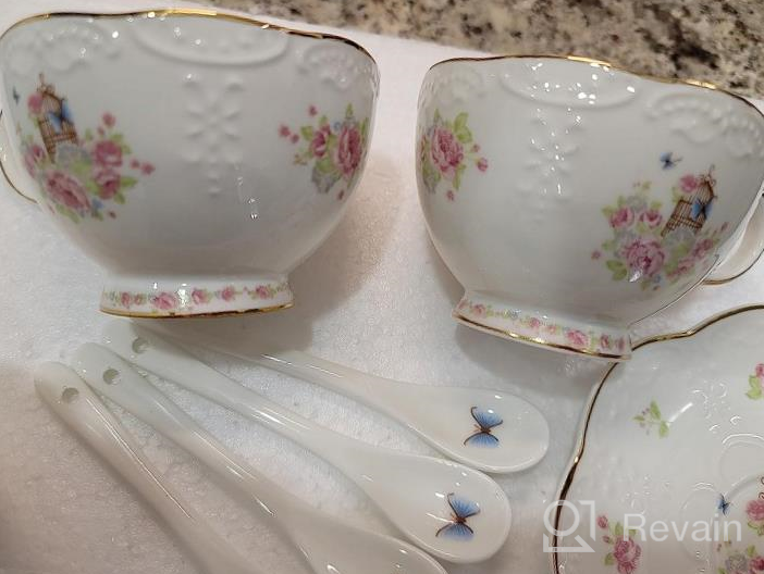 img 1 attached to Jusalpha® 7 Oz Porcelain Tea Sets Flower Series Tea Cup And Saucer Set-Coffee Cup Set With Saucer And Spoon FD-TCS11 (Set Of 6) review by Joseph Swanson