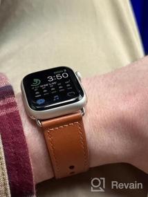 img 5 attached to Ремешок из натуральной кожи для Apple Watch, совместимый с IWatch Series 8-1, шоколадно-коричневый/серебристый