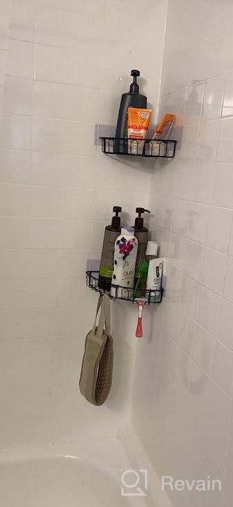 img 1 attached to 2-Pack Stainless Steel Corner Shower Caddy With Hooks - Wall-Mounted Bathroom Shelf Storage Organizer, Adhesive Installation - No Drilling Required By Orimade review by Vanessa Garcia