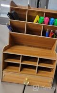 img 1 attached to Marbrasse Upgraded Wooden Pencil Holder, Pen Organizer For Desk With 15 Compartments + Drawer, Desktop Stationary Storage Organizer Caddy, Easy Assembly (Black) review by Rob Sanchez