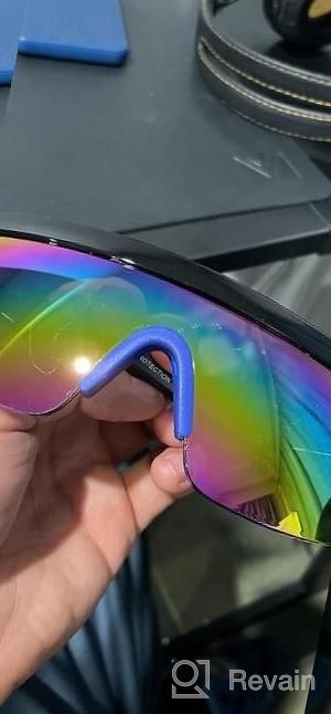 img 1 attached to 🌈 Semi Rimless Neon Rainbow Sunglasses by ShadyVEU - UV Protection, Mirrored Lens, Retro 80s Rave Shades with Crooked ZigZag Bolt Arm review by Micheal Wolf