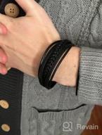 img 1 attached to Stylish MERC-MAHE Men's Leather Cuff Bracelet: Adjustable, Magnetic Clasp, Cowhide, Multi-Layer, Braided - Ideal Gift for Boys! review by Stoner Fulton