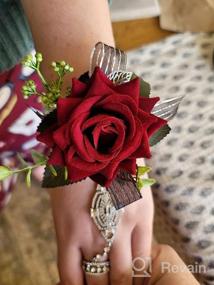 img 5 attached to Потрясающие винно-красные корсажи для свадеб и выпускных вечеров: свадебный цветочный набор Campsis из 2 предметов на запястье