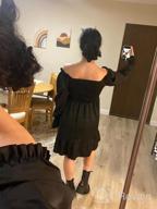 img 1 attached to Women'S Off Shoulder Smocked Ruffle A Line Formal Dress - SouqFone Square Neck Long Flounce Sleeve Shirred Mini Dress High Waist review by Karla Garcia