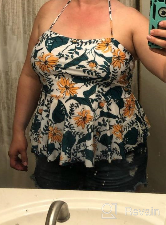 img 1 attached to Floral Print Tummy Control Tankini Set: ADOME Women'S Swimwear With Ruffle Halter In XS-3XL review by Bruce Garner