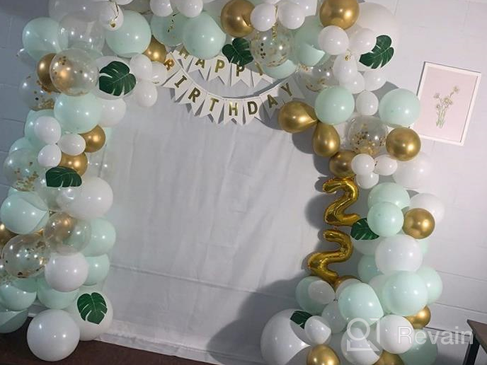 img 1 attached to 16 Ft White, Gold & Confetti Balloon Garland Arch Kit - 168 Pieces With Tropical Palm Leaves Greenery For Baby Shower Decorations, Wedding, Bachelorette, Engagement Party, Birthday Anniversary review by Ryan Chaplain