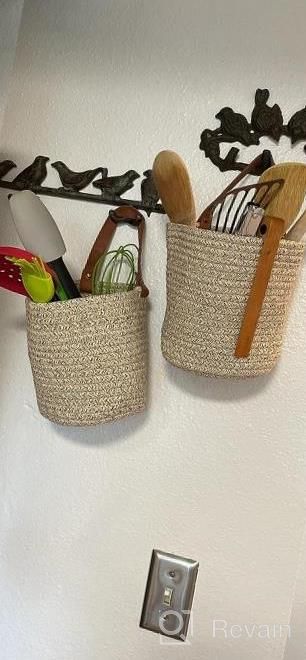 img 1 attached to Boho Wall Decor - OrganiHaus 2-Pack Brown Hanging Storage Baskets With Handles For Plants And Organization In Bathroom Or Home - 7X6 Inch Wall Baskets For Stylish And Functional Hanging Storage review by Alec Winsor