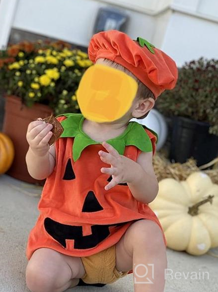 img 1 attached to Toddler Baby Boy Girl Halloween Outfit Pumpkin Bodysuit Halloween Costumes Romper Tops Hat Footies review by Giovanni Bedjohn