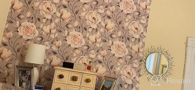 img 1 attached to 17.7In X 9.8Ft HAOKHOME Peel & Stick Wallpaper - Floral Vintage Roses Peonies Contact Paper Removable Black/Beige/Olive Self Adhesive Mural (93242-1) review by Evan Austin