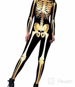 img 5 attached to Женский костюм скелета на Хеллоуин - забавное боди, облегающий комбинезон с длинными рукавами от Idgreatim