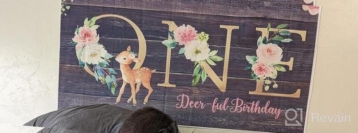 img 1 attached to Deer-Ful First Birthday Party Poster: Sweet Girl'S Sika Deer Theme Backdrop Featuring Floral Design, Rustic Wood Plank Floor Background And Photo Booth Props - 5X3Ft Photo Banner review by Aaron Carney
