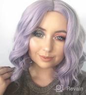 img 1 attached to Lilac Purple 14 Inch Natural Curly Wavy Bob Wig For Women - FESHFEN L Part Shoulder Length Synthetic Costume Cosplay Hairpiece review by Dennis Wood