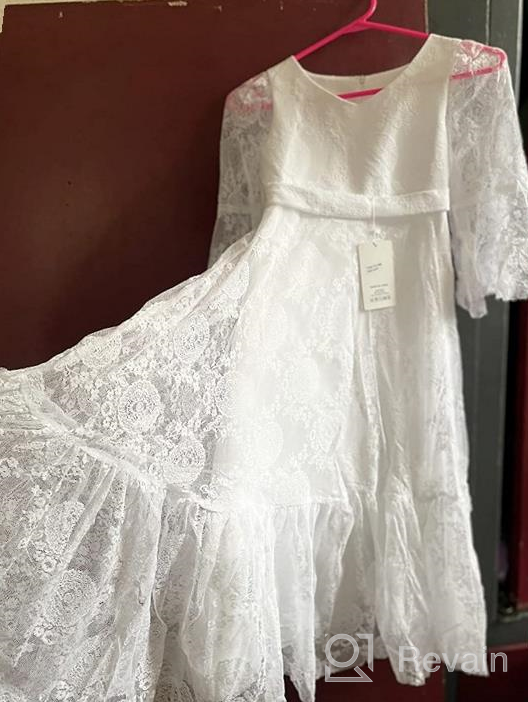 img 1 attached to CQDY Lace Flower Girl Dress: Elegant White Ivory Long Sleeve Dress for Wedding - Sizes 2 to 15T review by Rey High