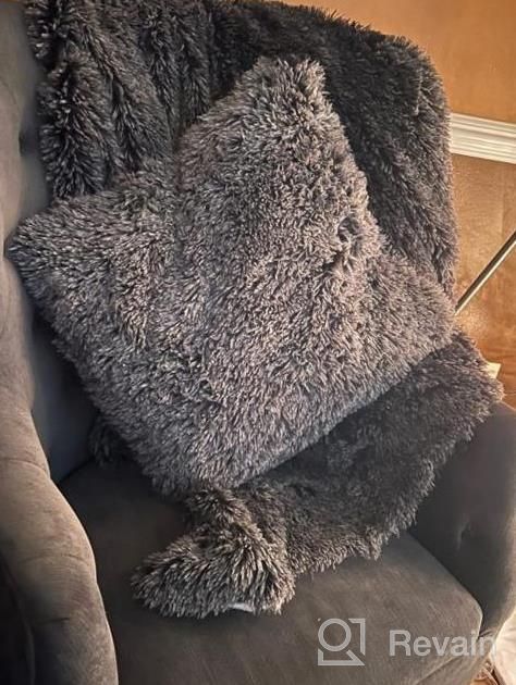 img 1 attached to 3-Piece Soft Faux Fur Throw Blanket & Pillow Covers Set - 50X60 Shaggy Plush Fuzzy Blanket, 20X20 Pillow Shams For Bed Couch Sofa Living Room (Light Grey Ombre) review by Sandra Allen