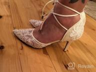 img 1 attached to Ivory Lace Mesh Wedding Shoes: Comfortable Mid Heel, Ankle Strap, Pointy Toe Pumps review by Alan Sawyer
