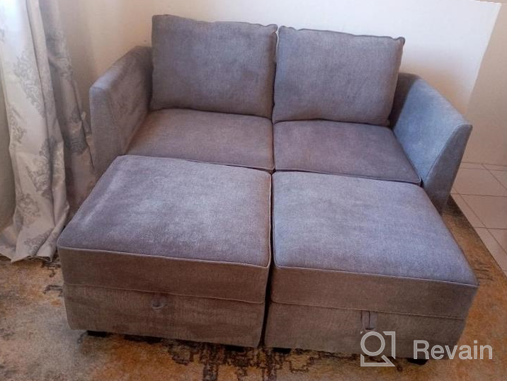 img 1 attached to Modern Bluish Grey U-Shaped Sectional Sofa With Reversible Chaise And Ottoman By HONBAY review by Delos Montano