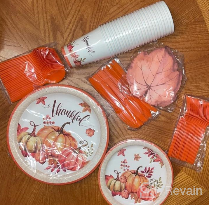 img 1 attached to DECORLIFE Thanksgiving Plates And Napkins Sets Serves 24, 10.25" Pumpkin Plates, 12Oz Cups, Leave Shaped Napkins For Fall Party Supplies, Friendsgiving Plates, Total 168PCS review by Lisa Weigel