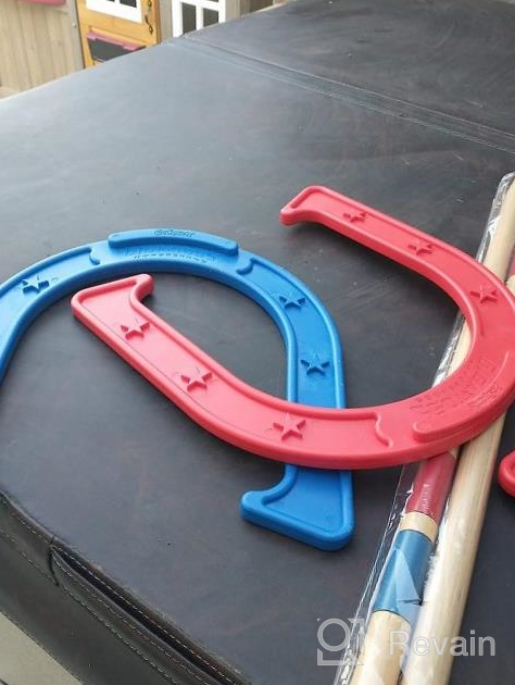 img 1 attached to Durable GoSports Giant Horseshoes Set - Plastic With Wooden Stakes review by Jeff Strutz