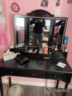 img 1 attached to Black Vanity Desk Set With Trifold Mirror, 8 Necklace Hooks, 7 Drawers & Storage Grid Organizer Box - Makeup Vanities For Girls Women Bedroom W/ Cushioned Stool - CHARMAID review by Cedric Edwards