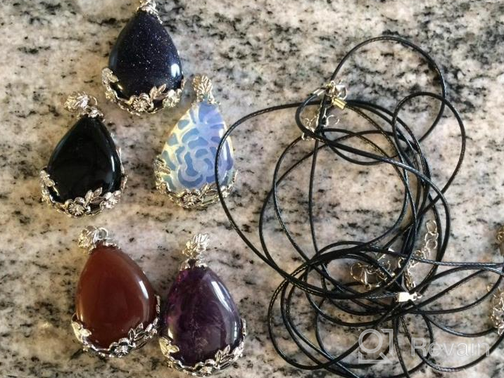 img 1 attached to 💎 Top Plaza Waterdrop Chakra Reiki Energy Crystal Pendants - Amethyst, Carnelian, Black Agate, Bluesand, and Opalite with 5 Chains review by Megan Edwards